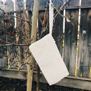 Vintage Heavily Glass Beaded Cream Clutch Wristlet